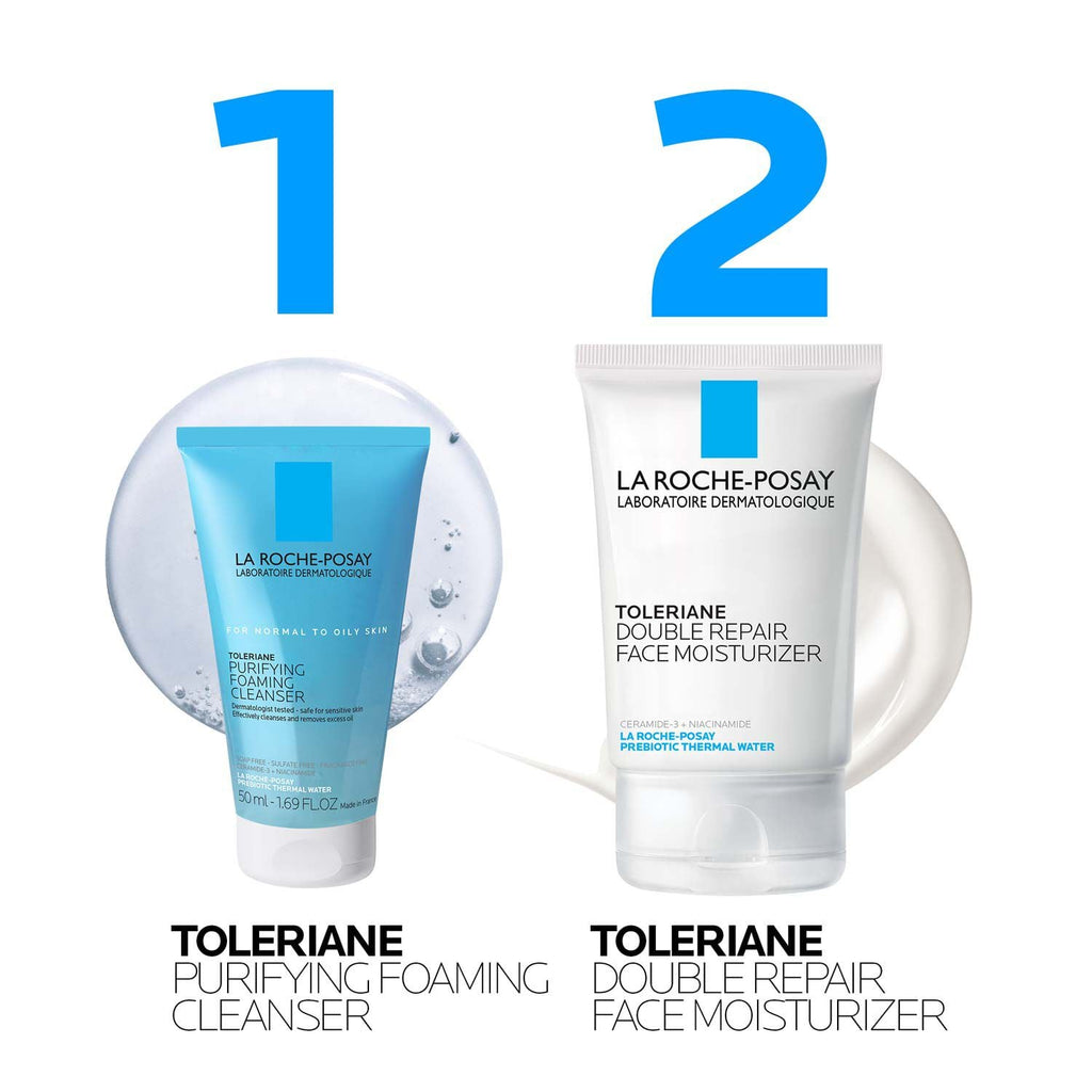Toleriane Purifying Foaming Cleanser & Toleriane Double Repair Face Moisturizer Travel Set